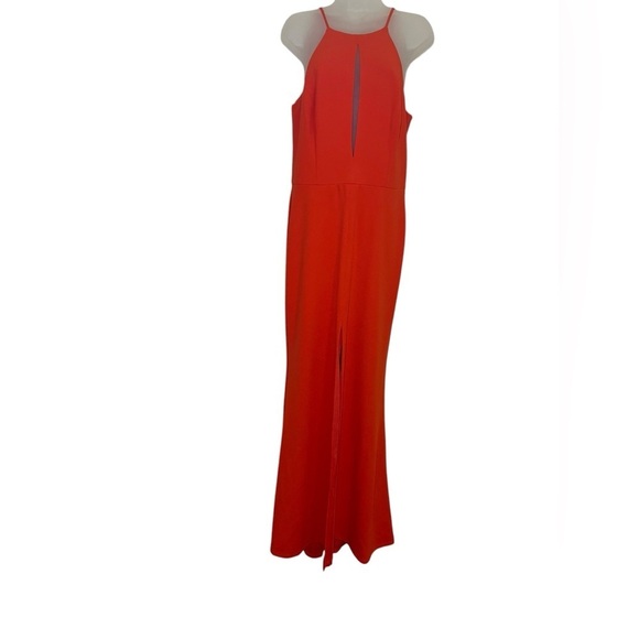 Jay Godfrey Coral Red Keyhole Gown Size 10 Sleeveless Slit Maxi Dress NWOT - Picture 2 of 8